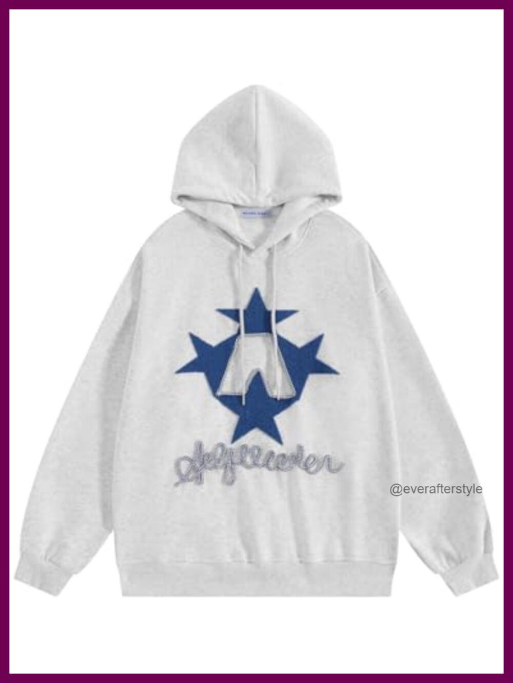 Oversized 100% Cotton Star Embroidered Hoodie Y2K Streetwear Pullover